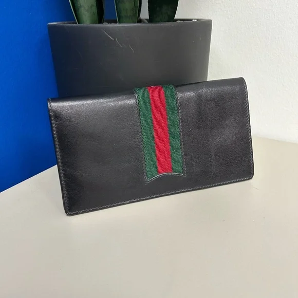 Gucci Web Accent Leather Wallet